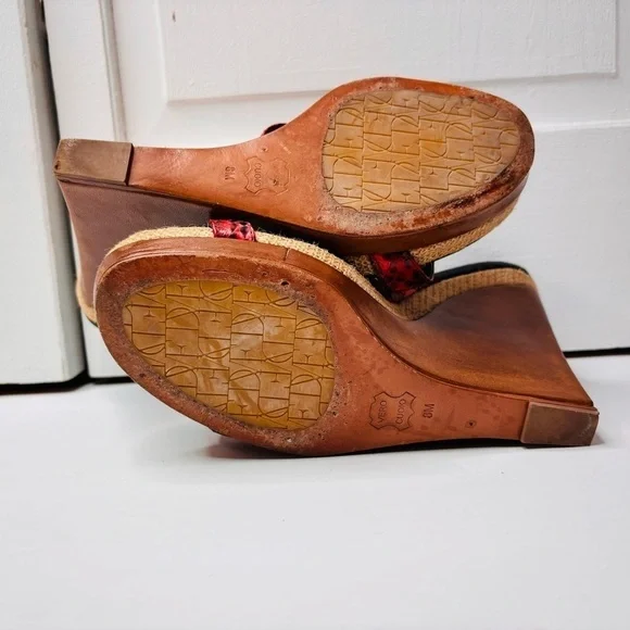 DIANE VON FURSTENBERG Wood Wedge Platform Sandals Size 8 - Picture 10 of 12